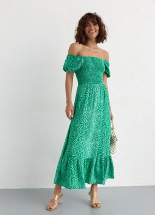 Летнее платье макси с эластичным верхом - изумрудный цвет, L