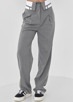 Женские брюки-палаццо со стрелками - серый цвет, XL