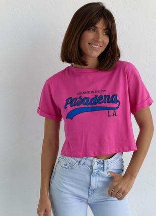 Укороченная футболка с надписью Pasadena - фуксия цвет, L