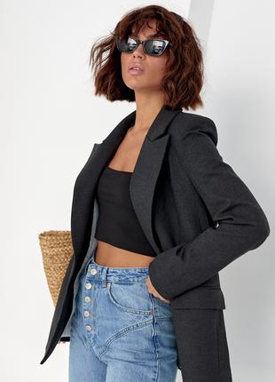 Классический женский пиджак без застежки - темно-серый цвет, M