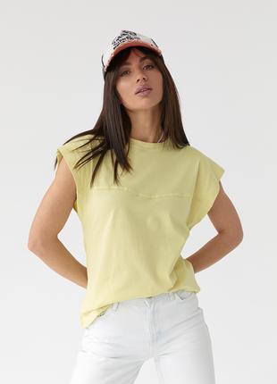 Однотонная футболка с удлиненным плечевым швом - лимонный цвет, S