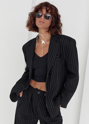 Жіночий піджак на гудзиках у смужку - чорний колір, L