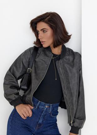 Женская куртка-бомбер в винтажном стиле - черный цвет, L