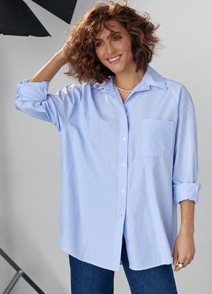 Удлиненная женская рубашка в полоску - голубой цвет, XL