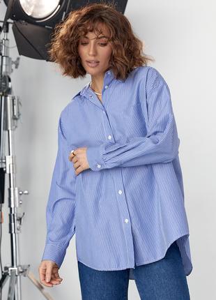 Удлиненная женская рубашка в полоску - синий цвет, XL