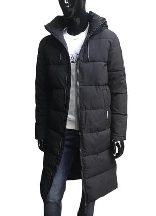 Куртка зимняя мужская/ remain (7912)черная/длинная-пальто/ люк...