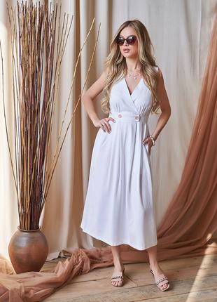 Белое платье с декольте на запах, размер S