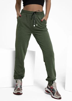 Трикотажный штаны цвета хаки с декором на манжетах, размер M