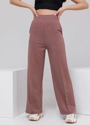 Коричневые широкие трикотажные брюки со стрелками, размер S