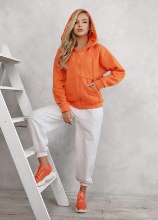 Оранжевое худи из трикотажа на флисе, размер XL