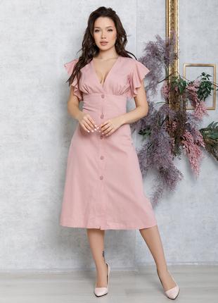 Розовое коттоновое платье на пуговицах, размер S
