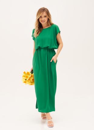 Зеленое платье с фигурным вырезом на спинке, размер S