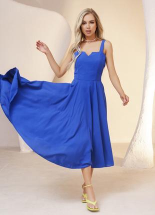 Синее нарядное платье на бретельках, размер S