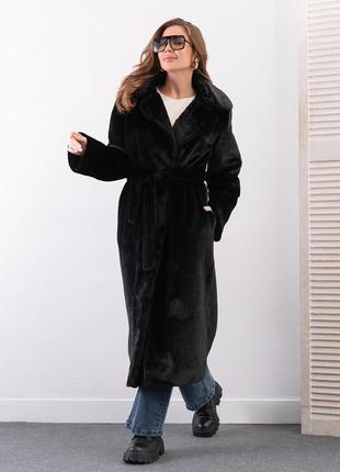 Черное пальто из искусственного меха, размер S