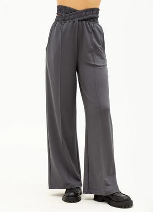 Серые свободные брюки с двойной резинкой, размер M