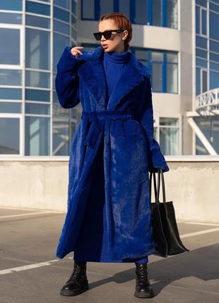 Синее пальто из искусственного меха, размер S
