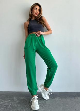 Зеленые трикотажные спортивные штаны модели джоггер, размер S