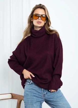 Фиолетовый удлиненный свитер с высоким горлом, размер M