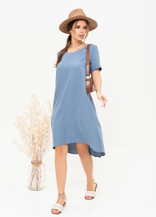 Темно-голубое асимметричное платье-баллон, размер S