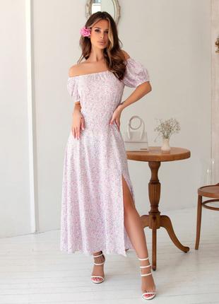 Розовое цветочное платье в ретро стиле, размер S