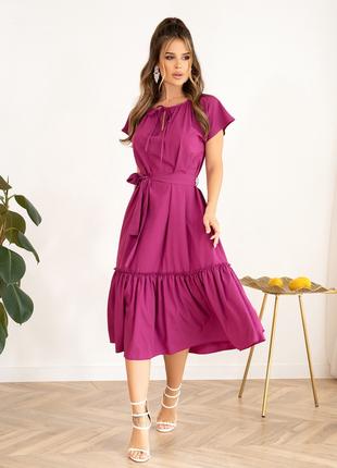 Свободное фиолетовое платье с воланом, размер S