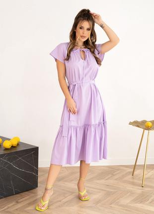 Свободное сиреневое платье с воланом, размер S
