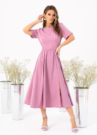 Розовое платье с разрезом и вырезом на спине, размер S