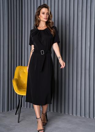 Черное классическое платье со сборками, размер M