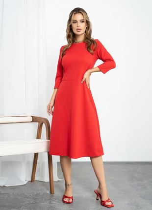 Красное классическое платье с рукавами 3/4, размер S