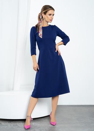 Синее классическое платье с рукавами 3/4, размер S