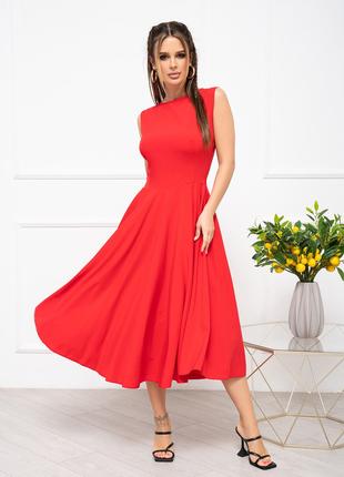 Красное классическое платье без рукавов, размер M
