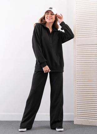 Свободный черный костюм с молниями на брюках, размер M