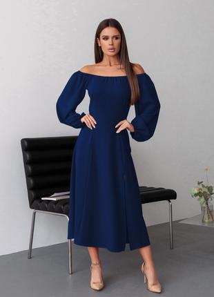 Темно-синее ретро платье с разрезом, размер S