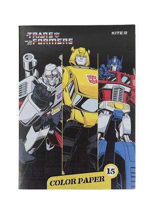 Цветная бумага Kite двухсторонняя А4 Transformers 15 листов (T...
