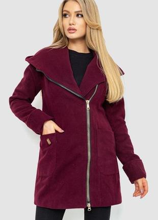 Жіноче пальто з капюшоном, колір бордовий, 186r241