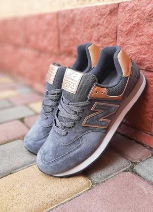 Женские кроссовки new balance 574 сірі з бронзою