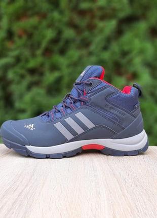 Зимние кроссовки adidas climaproof високі сині з червоним