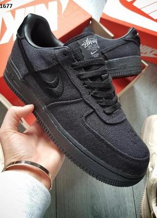 Мужские кроссовки stussy x nike air force 1 low black low (чорні)