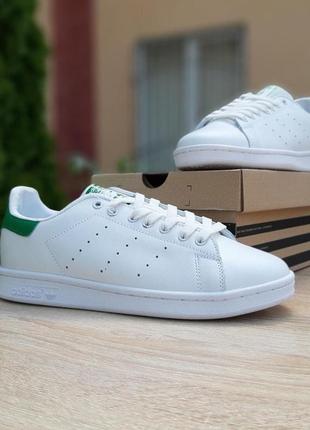 Женские кроссовки adidas stan smith білі з зеленим