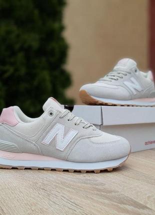 Женские кроссовки new balance 574 сірі з рожевим