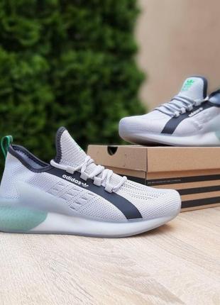 Мужские кроссовки adidas zx boost сірі із салатовим