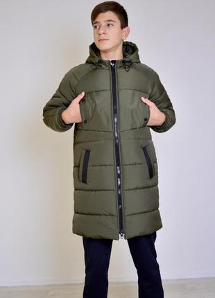 Зимняя удлиненная куртка хаки