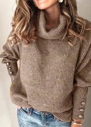 Тёплый женский свитер из ангоры рубчик с горлом. норма и батал.