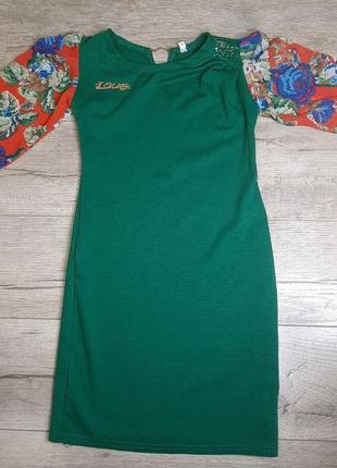 Зеленое платье для девочки 5-7 лет с рукавами-фонариками из ши...