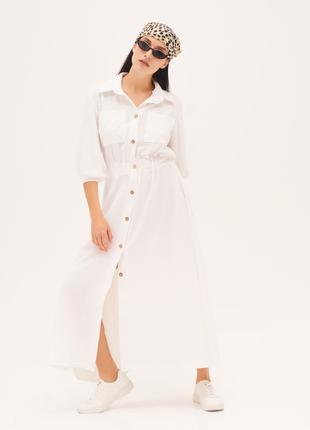 Белое длинное платье-рубашка на пуговицах, размер S