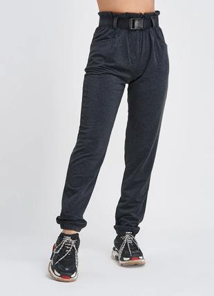 Темно-серые трикотажные брюки с высокой посадкой, размер M