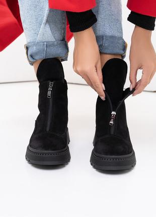 Черные замшевые ботинки с передней молнией, размер 37