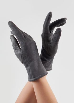 Темно-серые утепленные перчатки из эко-замши, размер 7