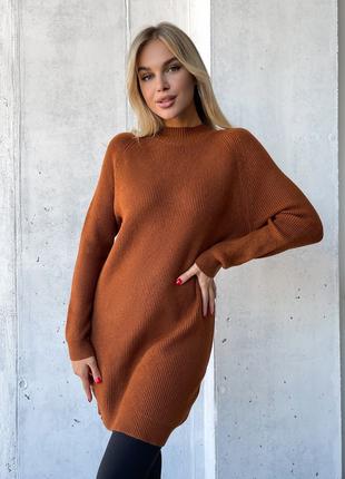 Коричневый кашемировый свитер-туника, размер S