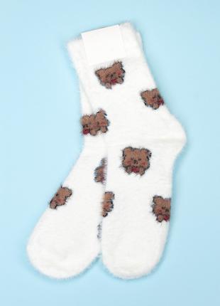 Біло-коричневі теплі шкарпетки з принтом, розмір 36-41